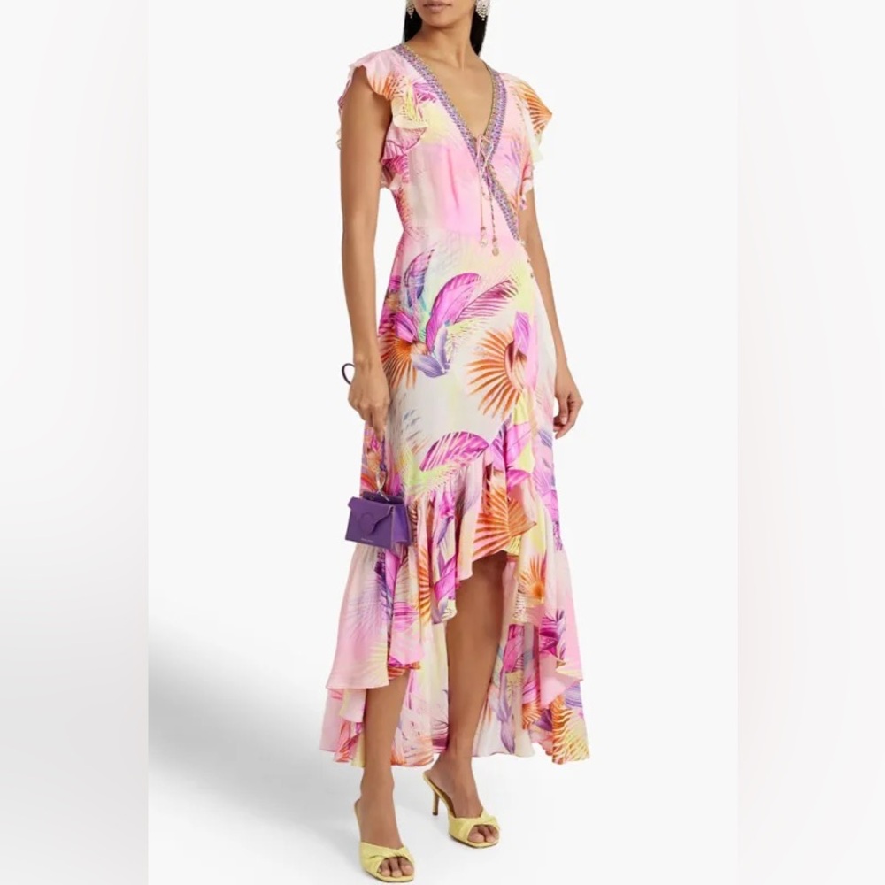 Camilla South Beach Sunrise Silk Ruffle Wrap Maxi Dress